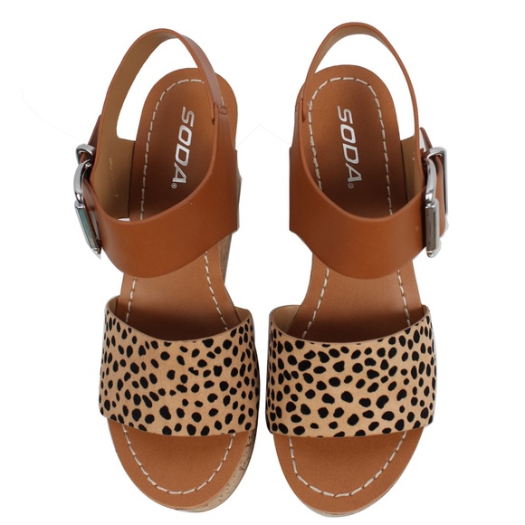 Size 10 Tan Cheetah Open Toe Ankle Strap Cork - Picture 5 of 5